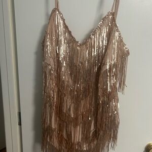 XPLUS Nude Fringe Trim Body Suit